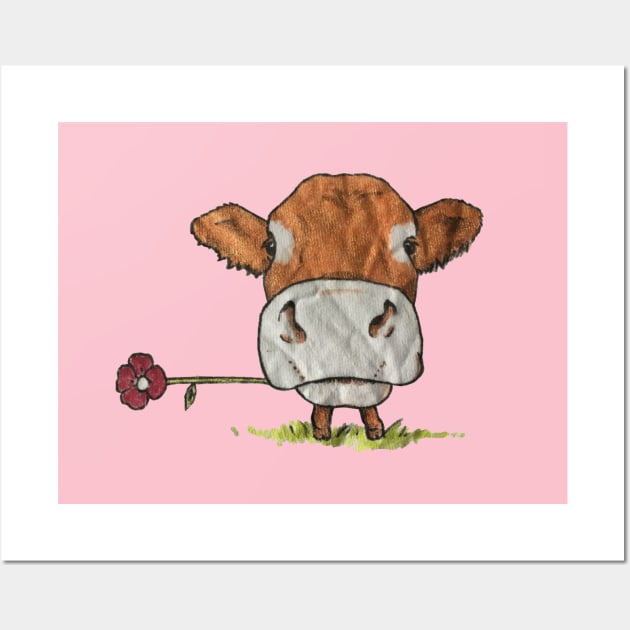 Cute Cow with Flower Wall Art by archiesgirl